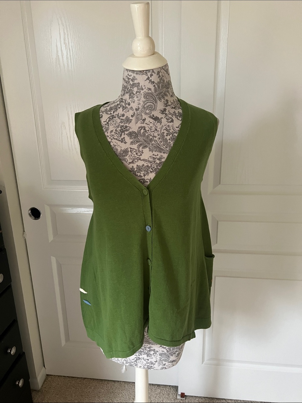 Sleeveless Olive Green Button-Front V-Neck Top